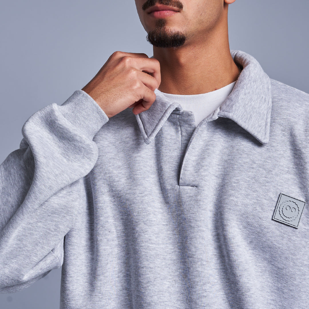 Grey Oversized Polo Sweatshirt