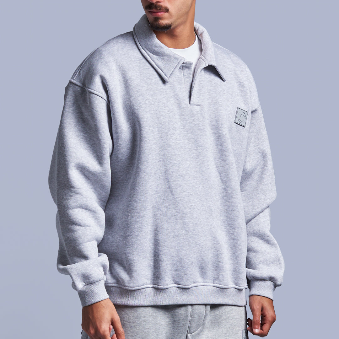 Grey Oversized Polo Sweatshirt