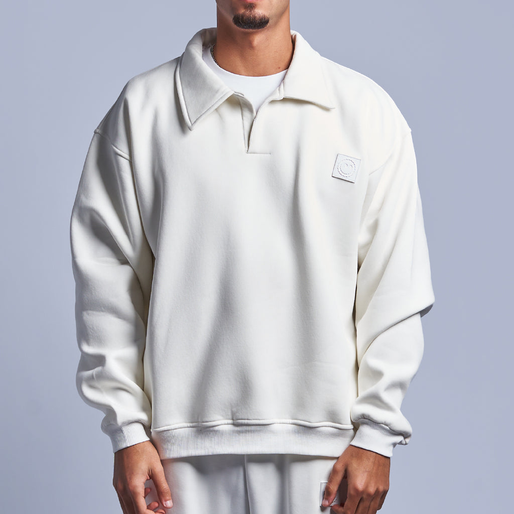 White Oversized Polo Sweatshirt