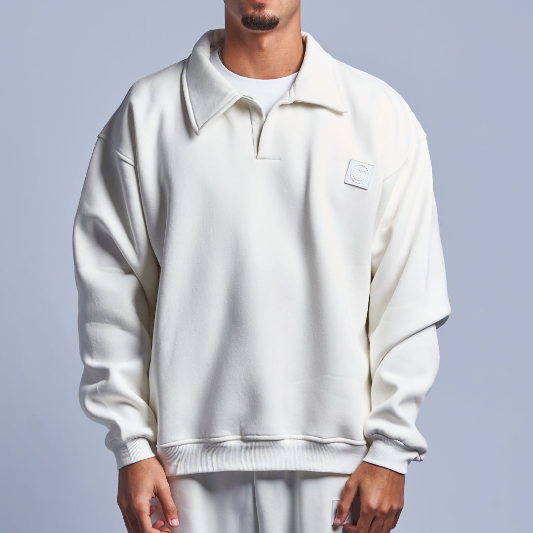 White Oversized Polo Sweatshirt