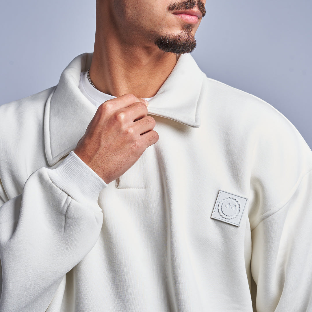 White Oversized Polo Sweatshirt