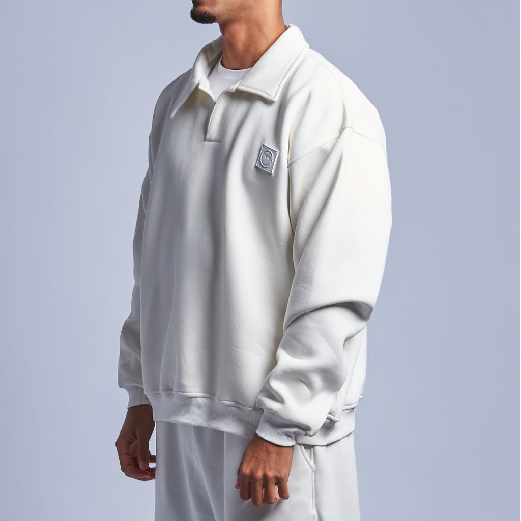 White Oversized Polo Sweatshirt
