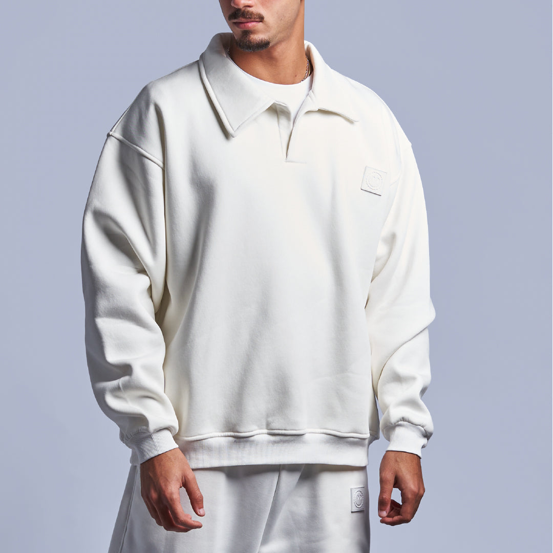 White Oversized Polo Sweatshirt