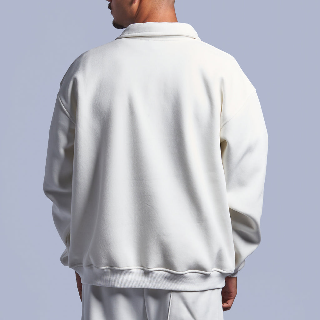 White Oversized Polo Sweatshirt