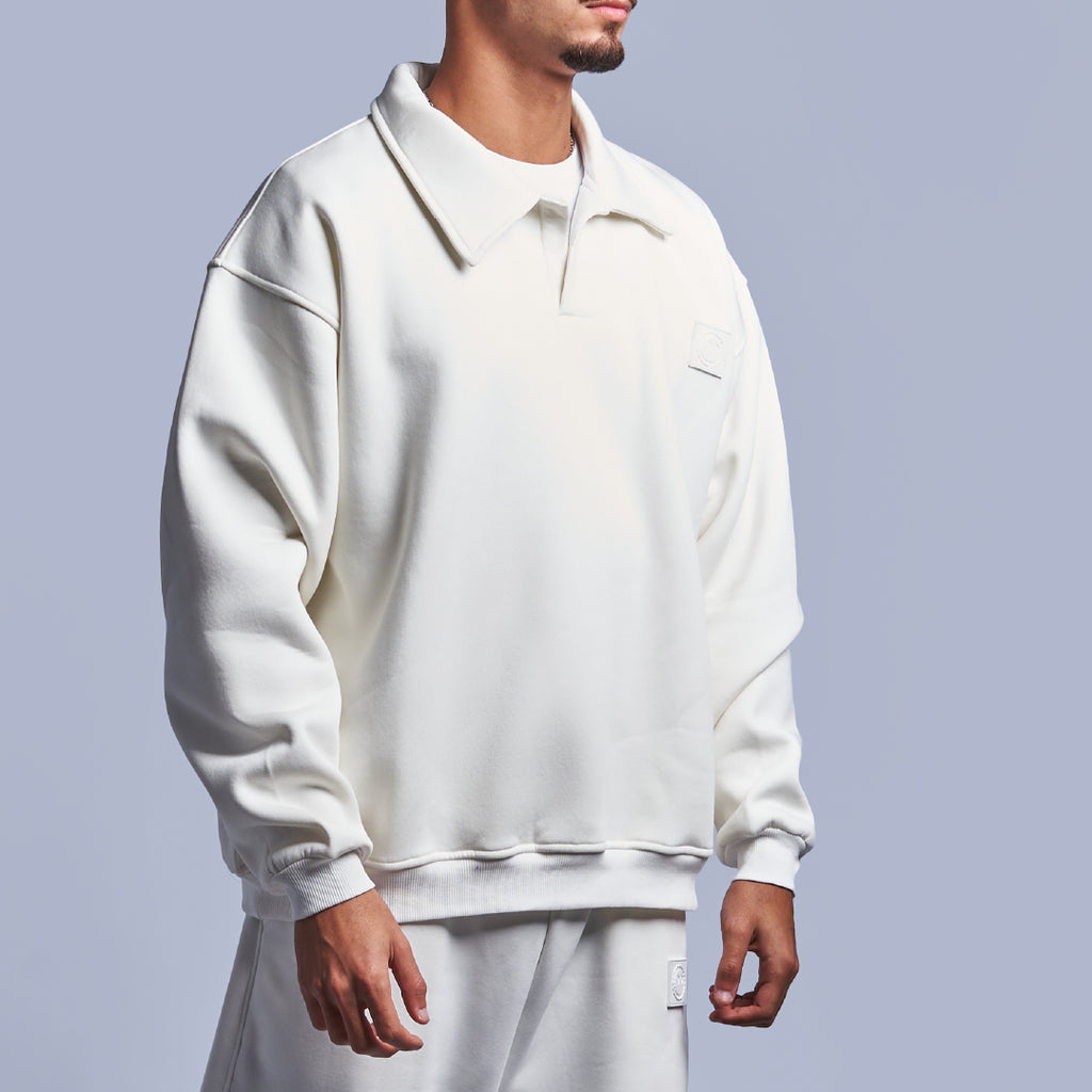 White Oversized Polo Sweatshirt