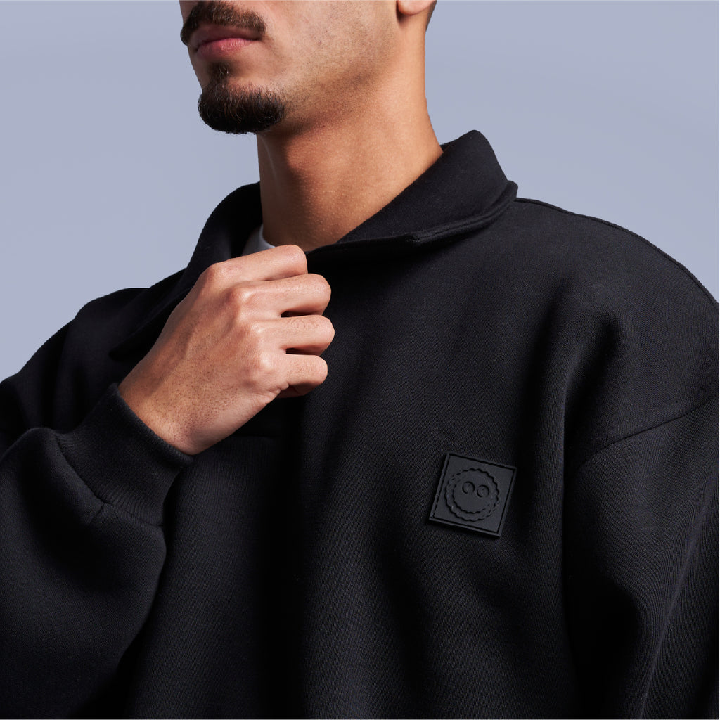 Black Oversized Polo Sweatshirt