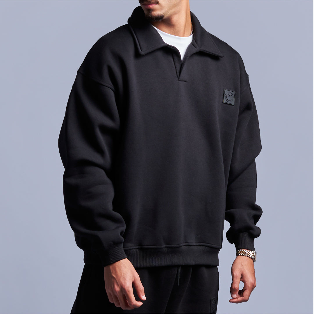 Black Oversized Polo Sweatshirt