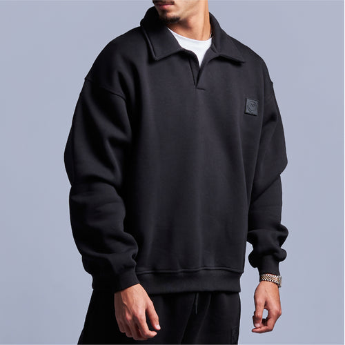 Black Oversized Polo Sweatshirt