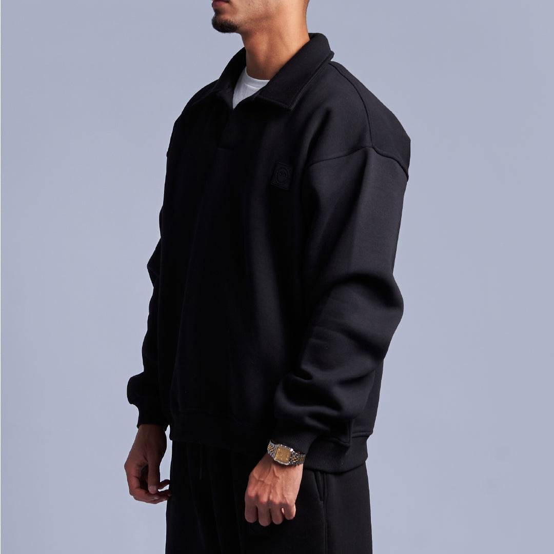 Black Oversized Polo Sweatshirt