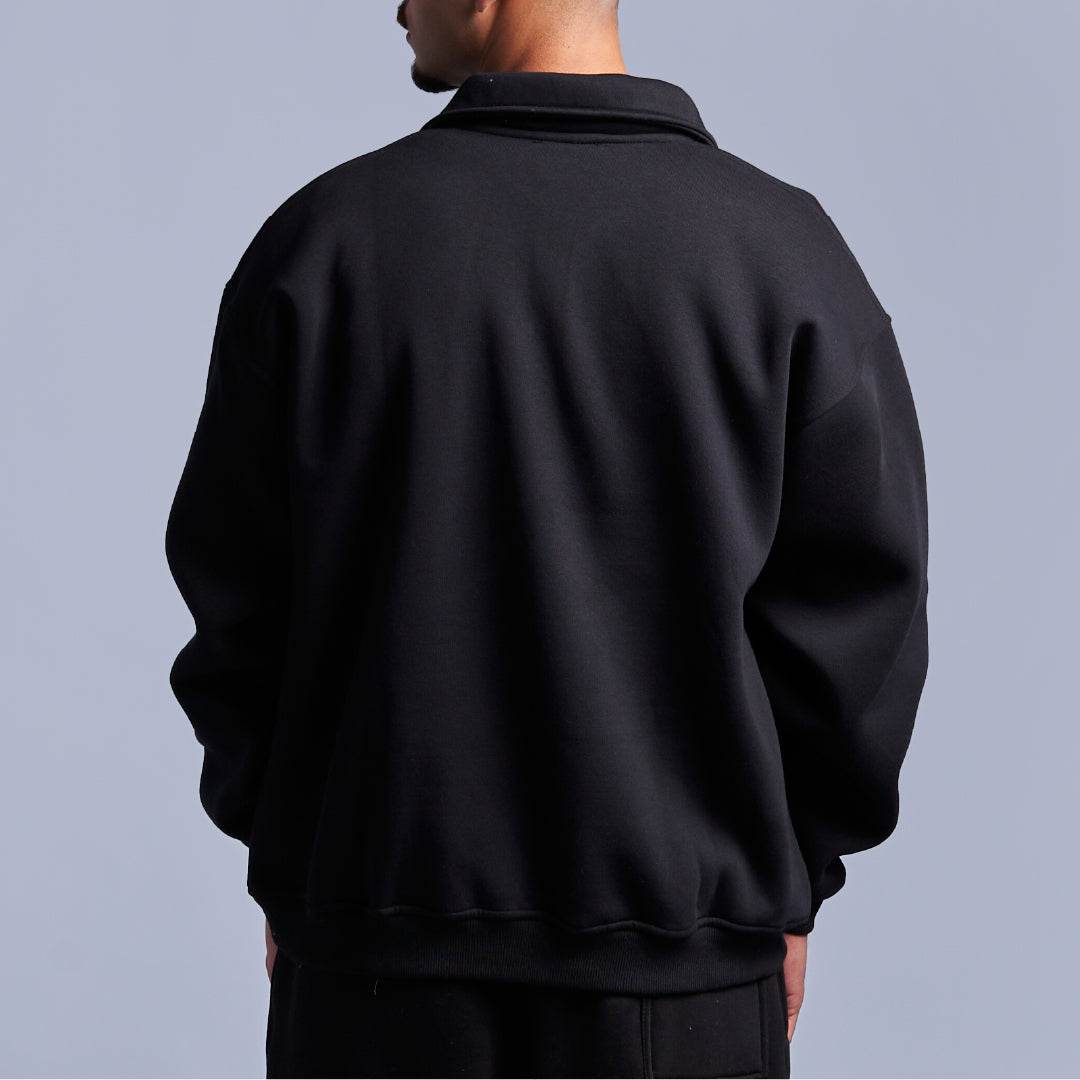 Black Oversized Polo Sweatshirt