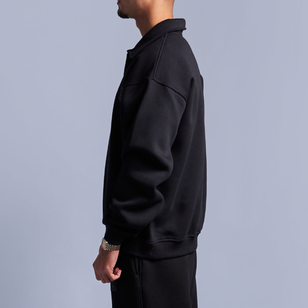 Black Oversized Polo Sweatshirt