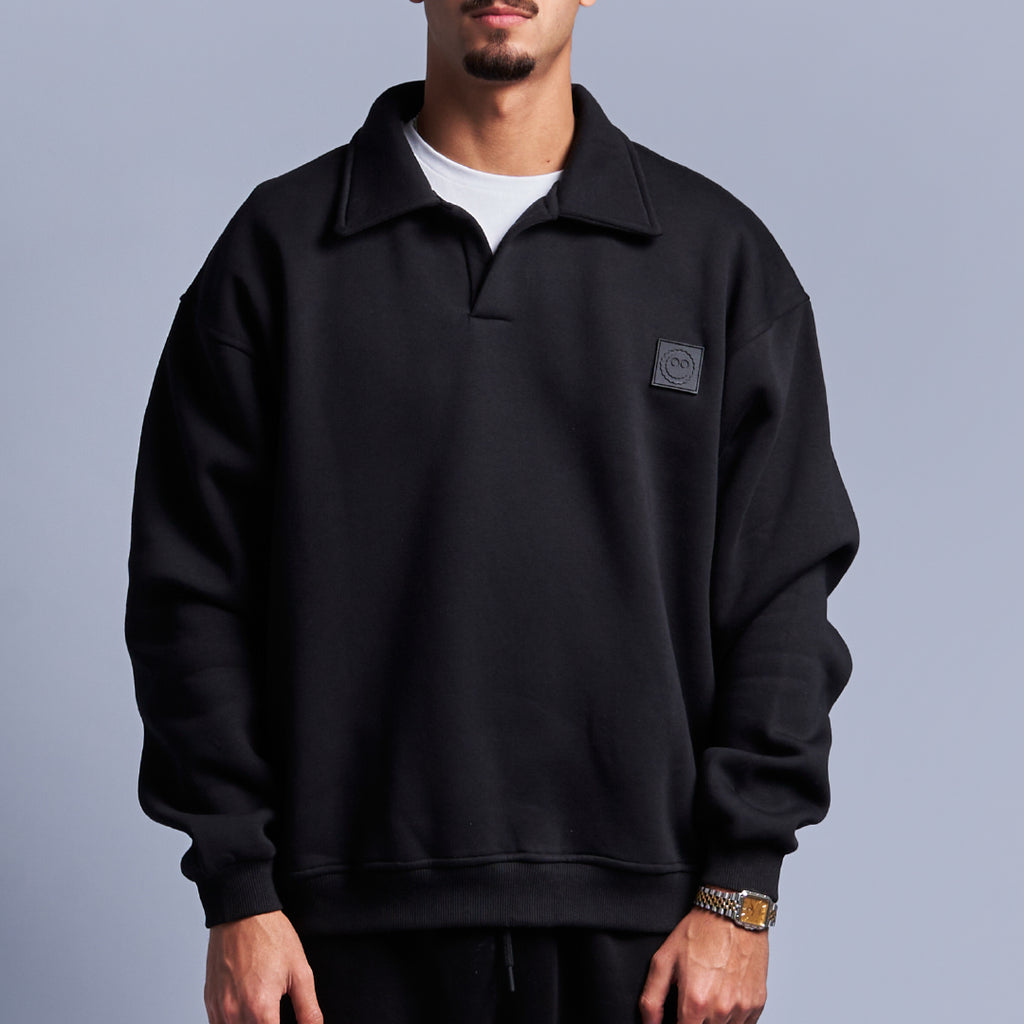 Black Oversized Polo Sweatshirt