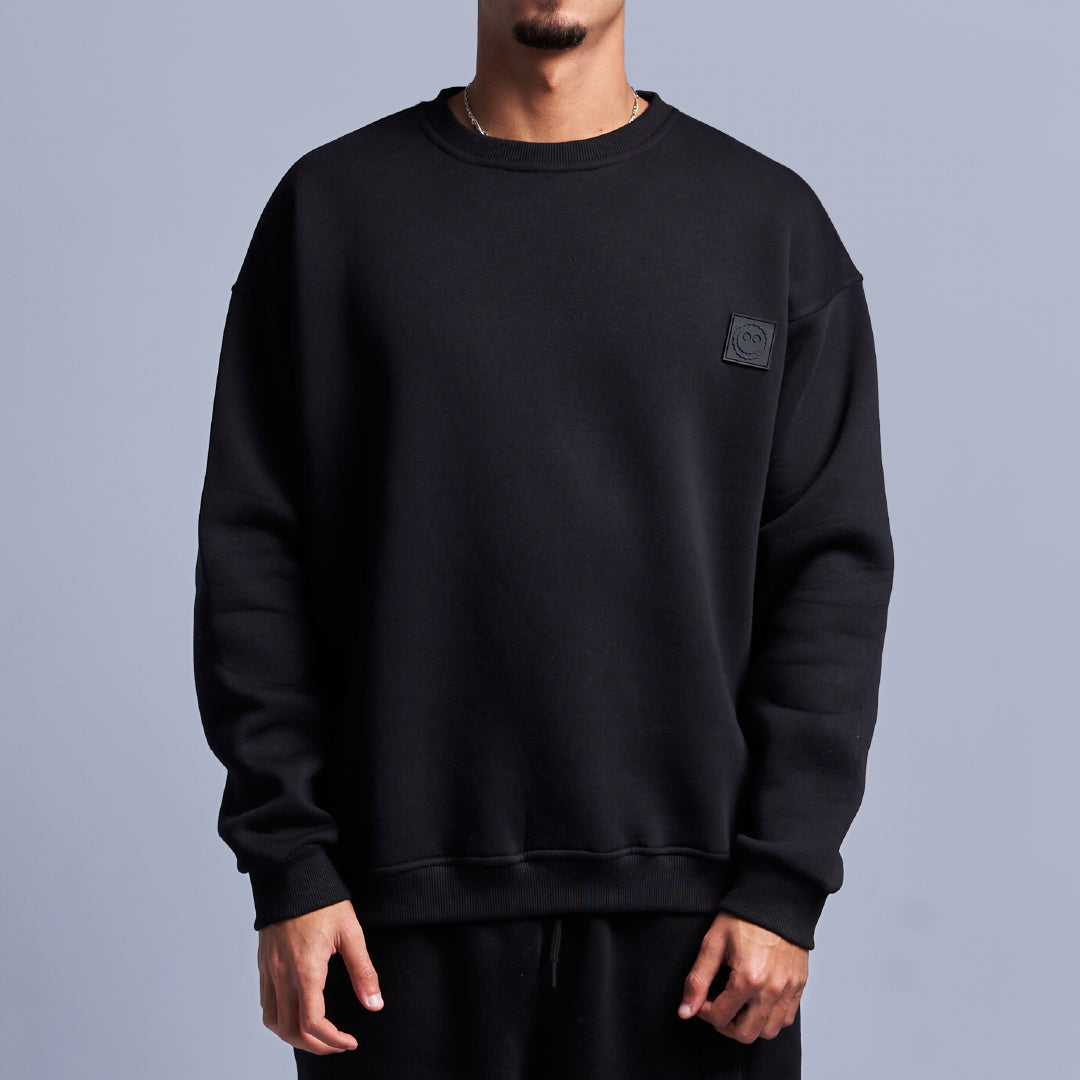 Black Oversized Round Sweatshirt