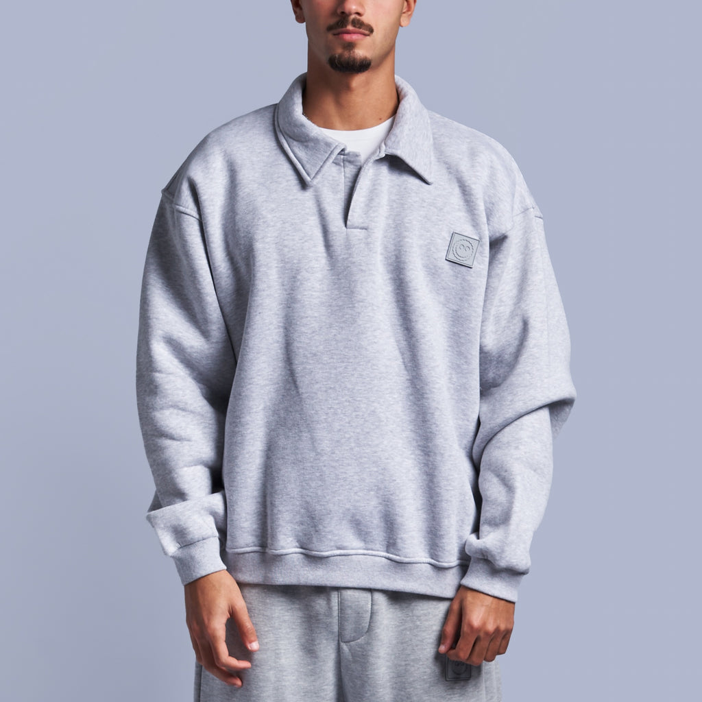 Grey Oversized Polo Sweatshirt