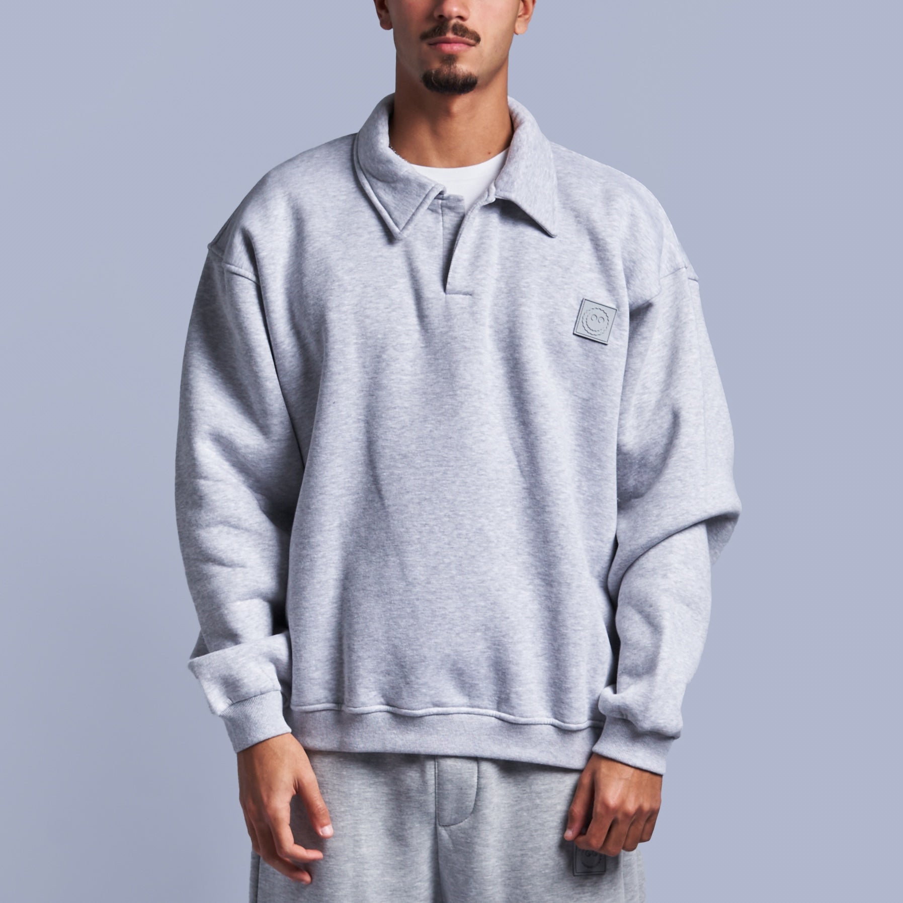 Grey Oversized Polo Sweatshirt