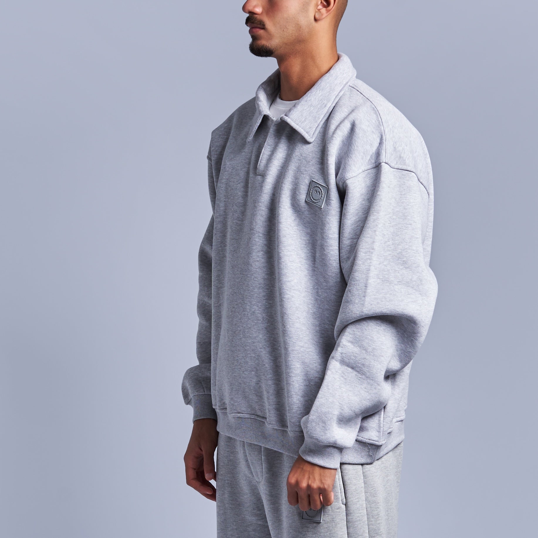 Grey Oversized Polo Sweatshirt