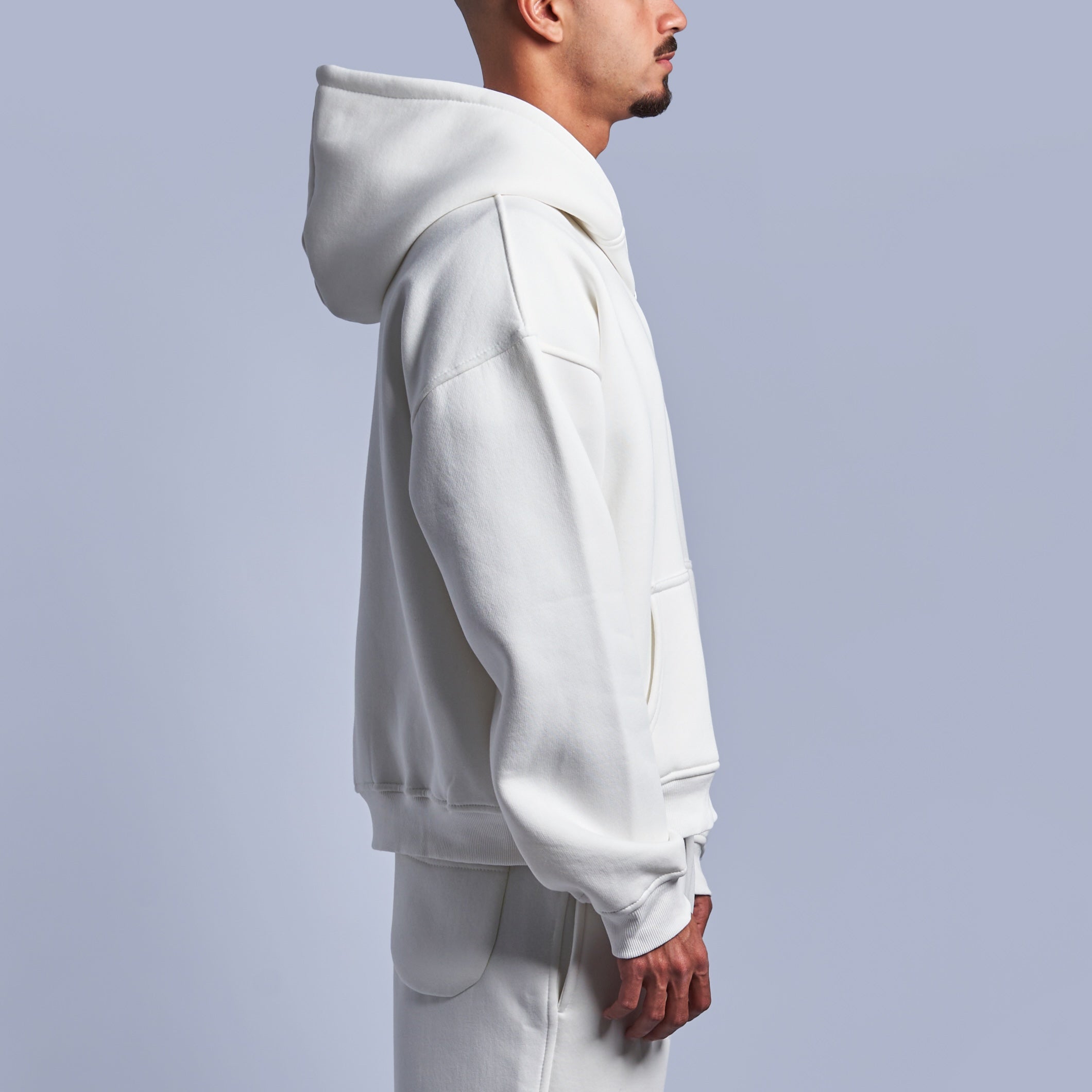 White Boxy-Fit Zip-Up Hoodie