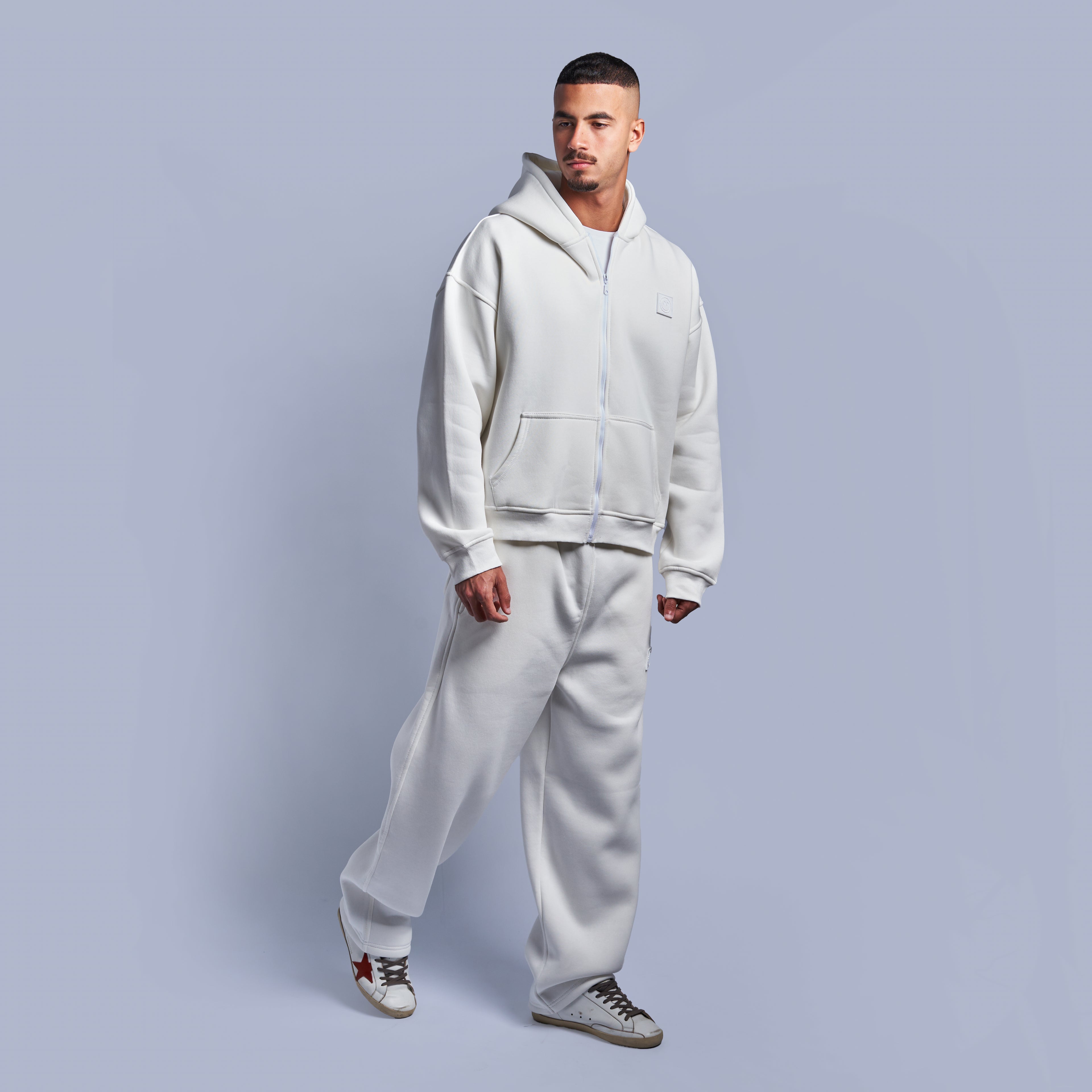 White Boxy-Fit Zip-Up Hoodie