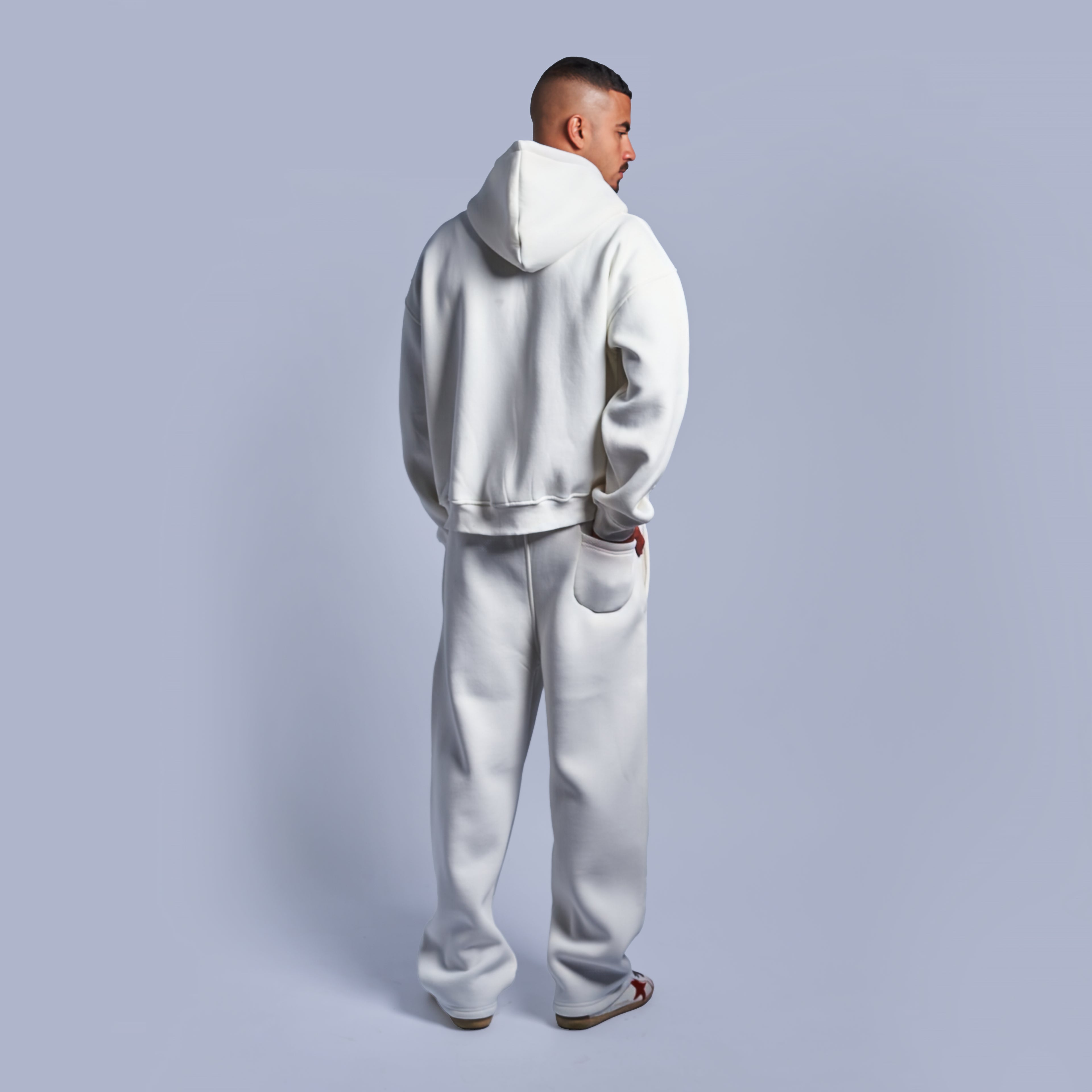 White Boxy-Fit Zip-Up Hoodie