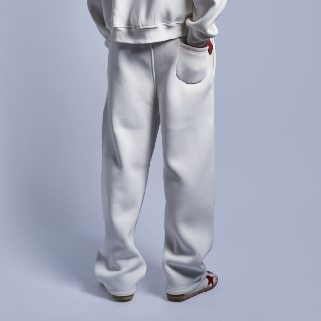 White Oversized Fleece Sweatpants with Wide-Leg Fit