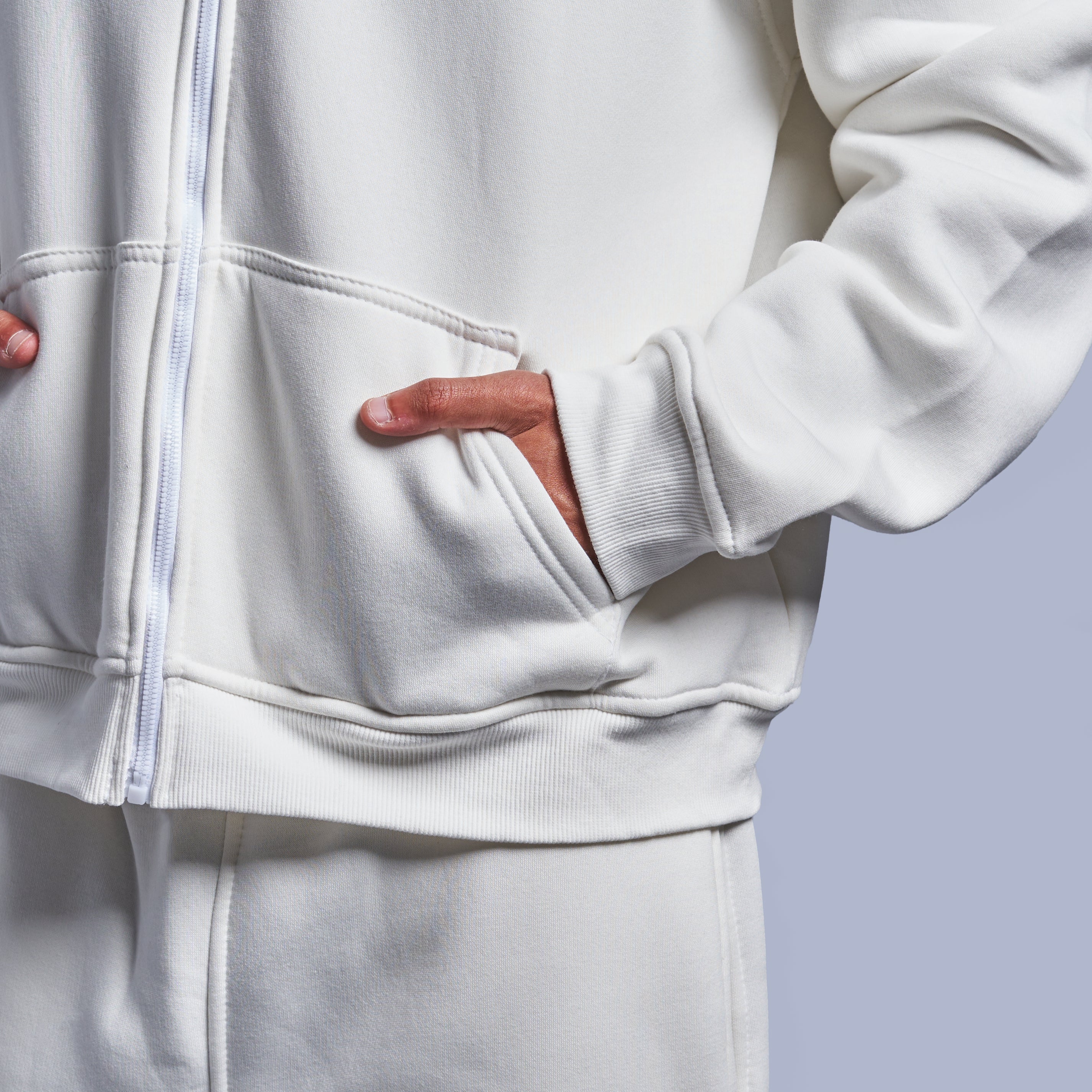 White Boxy-Fit Zip-Up Hoodie