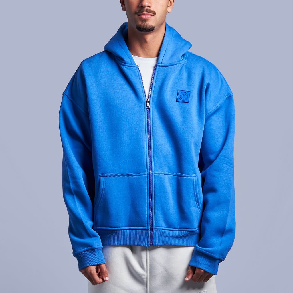 Blue Boxy-Fit Zip-Up Hoodie