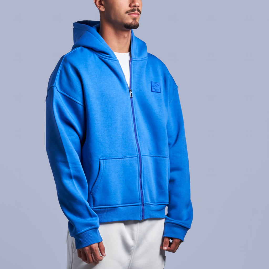 Blue Boxy-Fit Zip-Up Hoodie