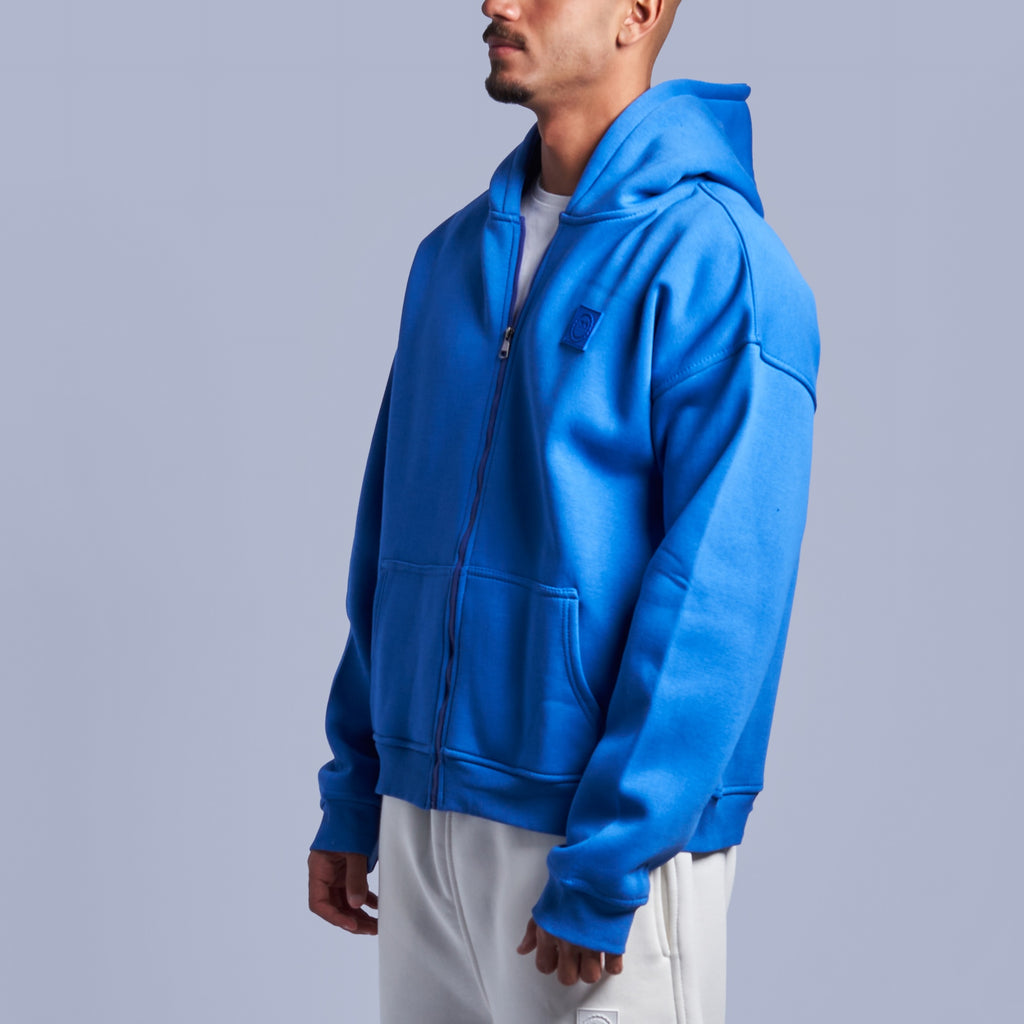 Blue Boxy-Fit Zip-Up Hoodie