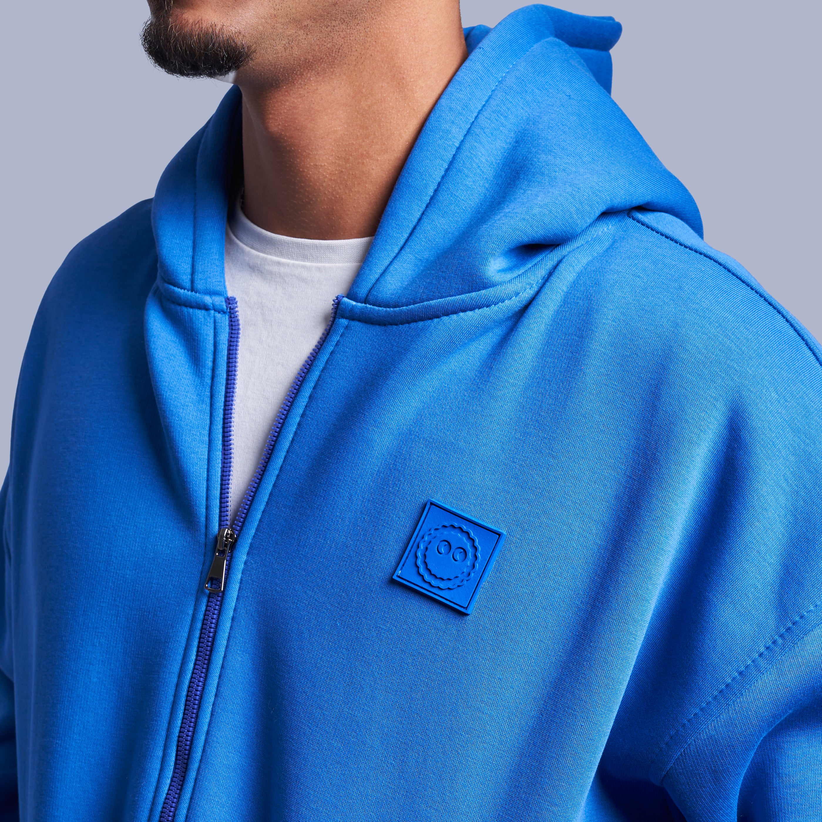 Blue Boxy-Fit Zip-Up Hoodie