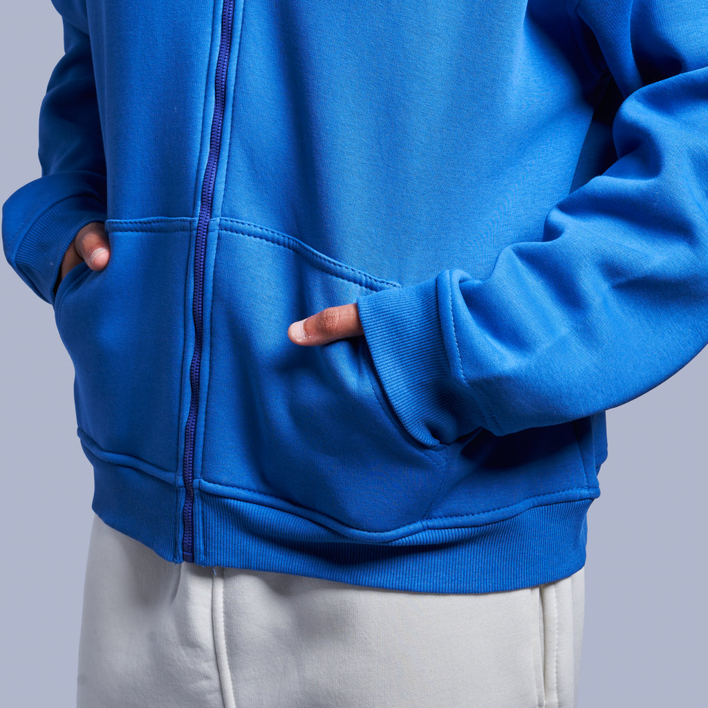 Blue Boxy-Fit Zip-Up Hoodie
