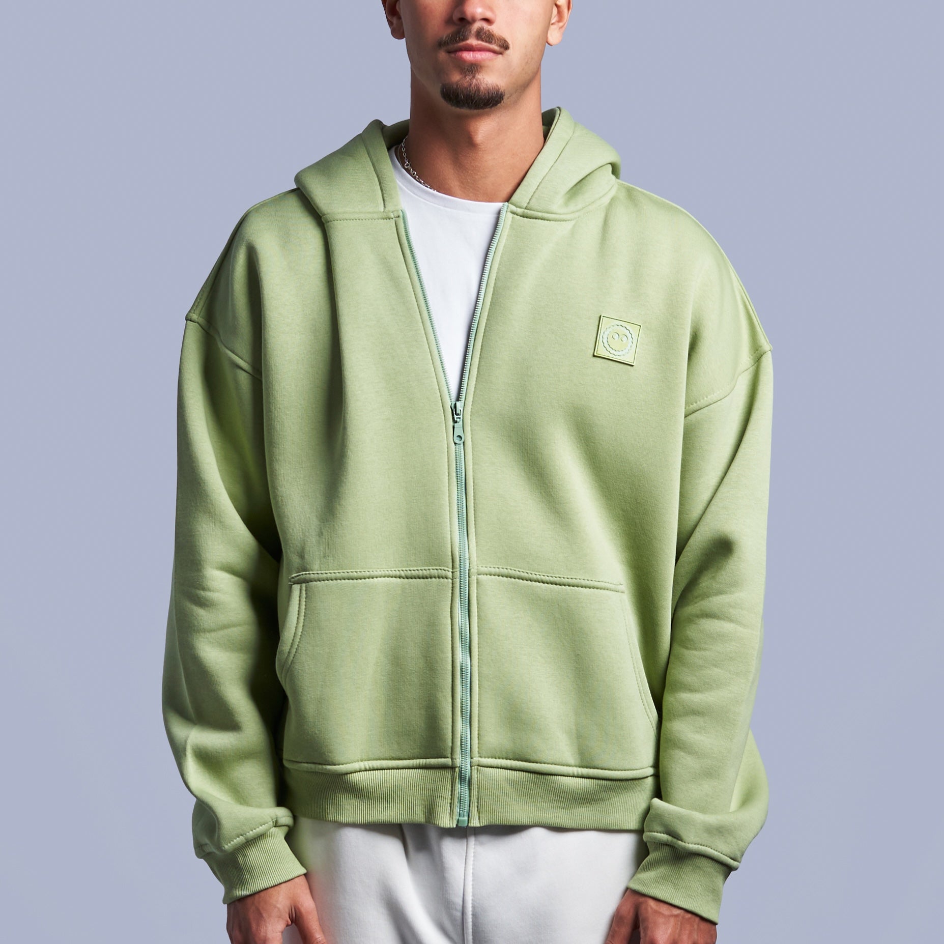 Mint Green Boxy-Fit Zip-Up Hoodie