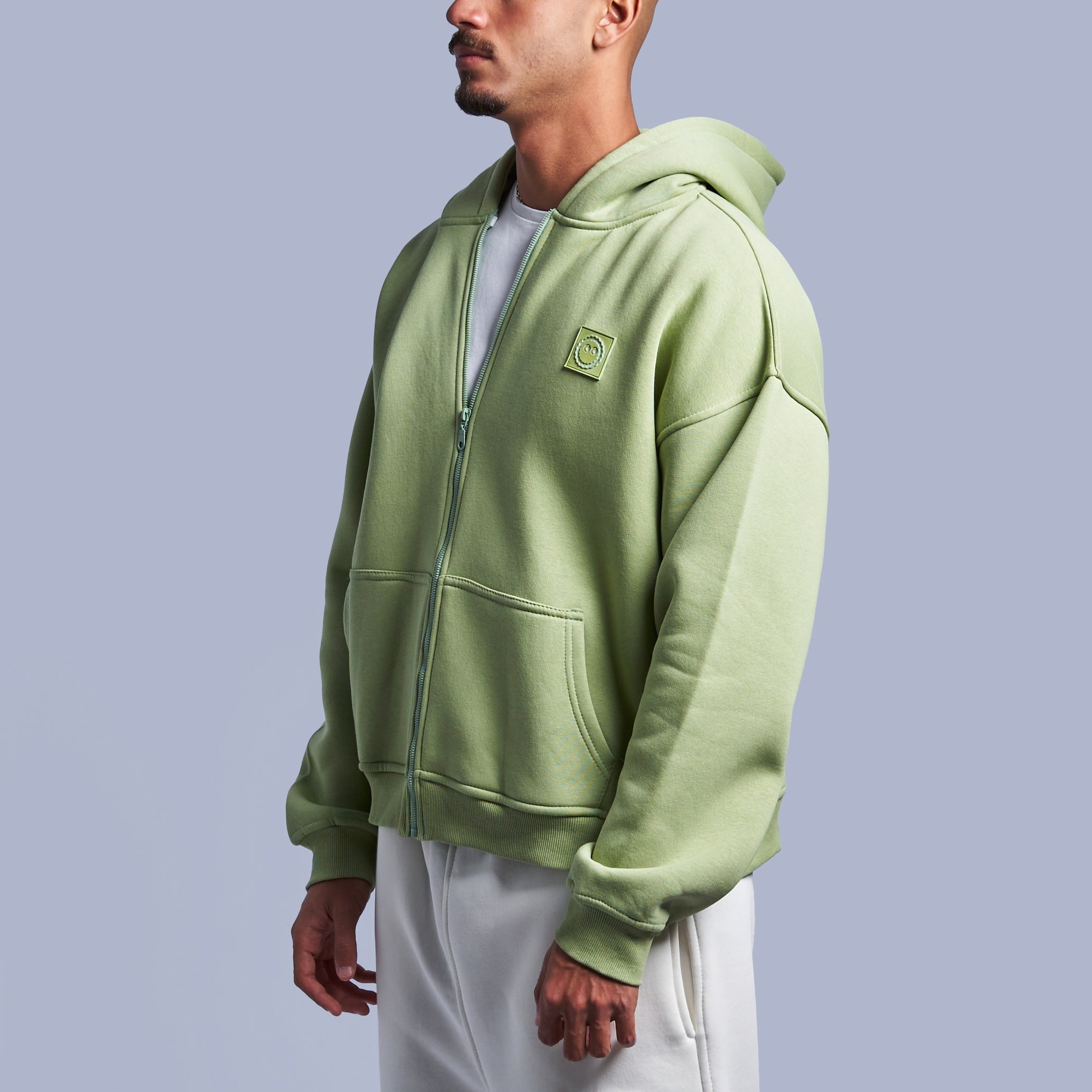Mint Green Boxy-Fit Zip-Up Hoodie