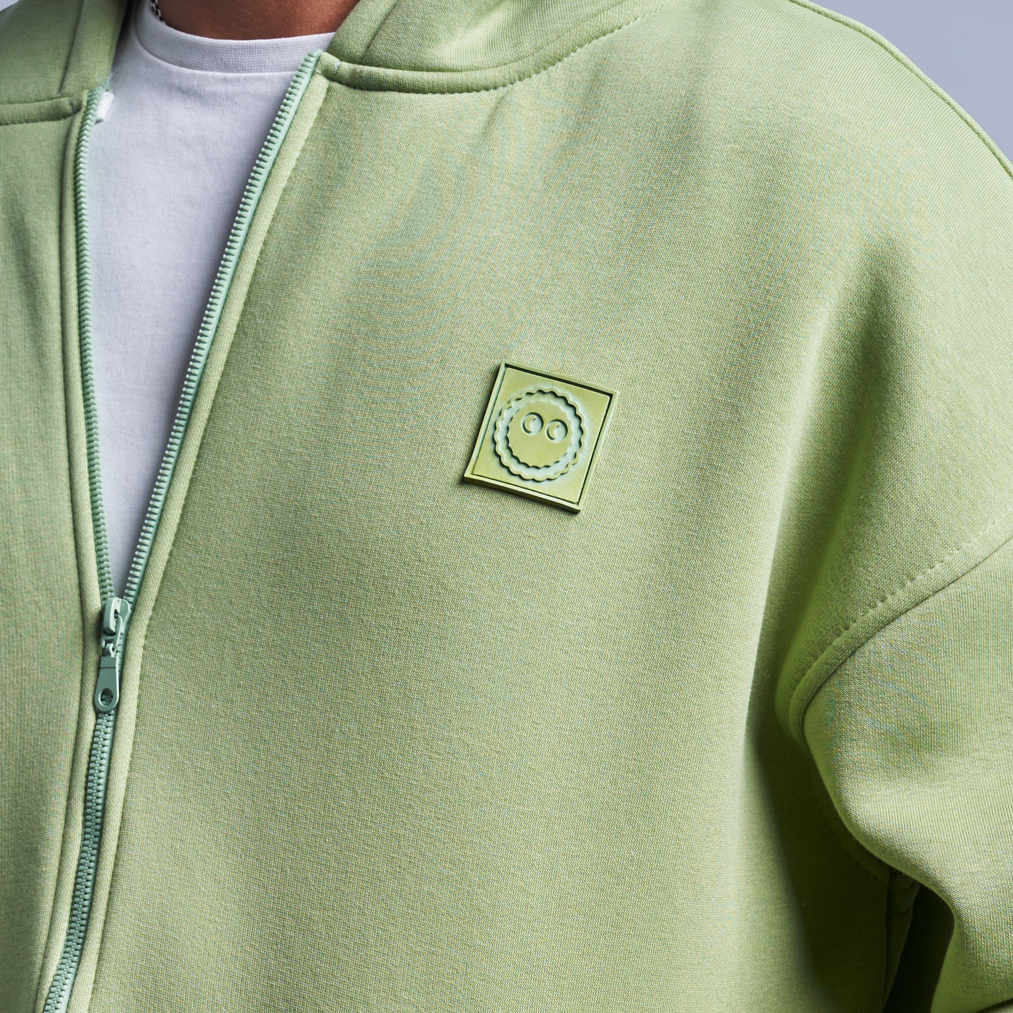 Mint Green Boxy-Fit Zip-Up Hoodie