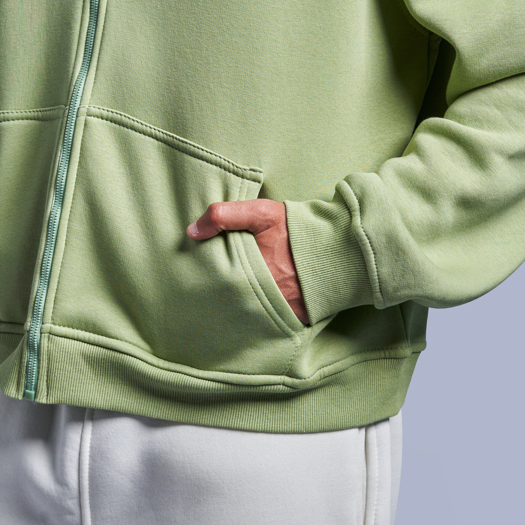 Mint Green Boxy-Fit Zip-Up Hoodie