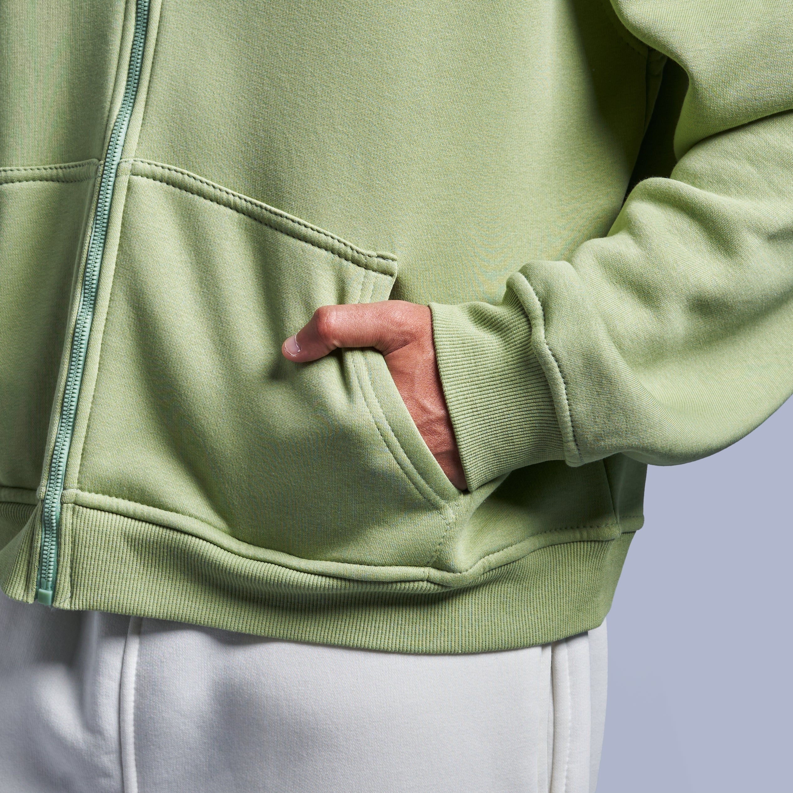 Mint Green Boxy-Fit Zip-Up Hoodie