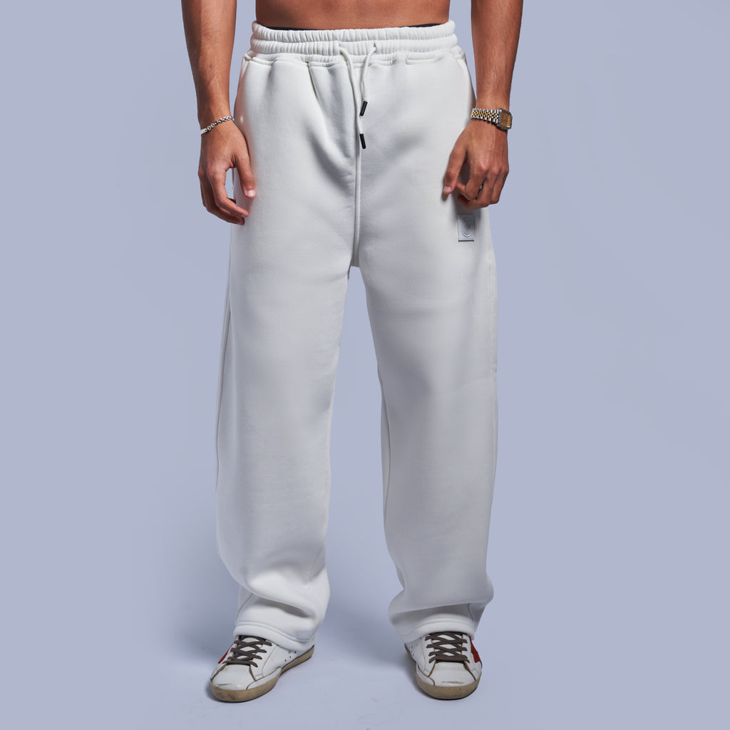 White Oversized Fleece Sweatpants with Wide-Leg Fit