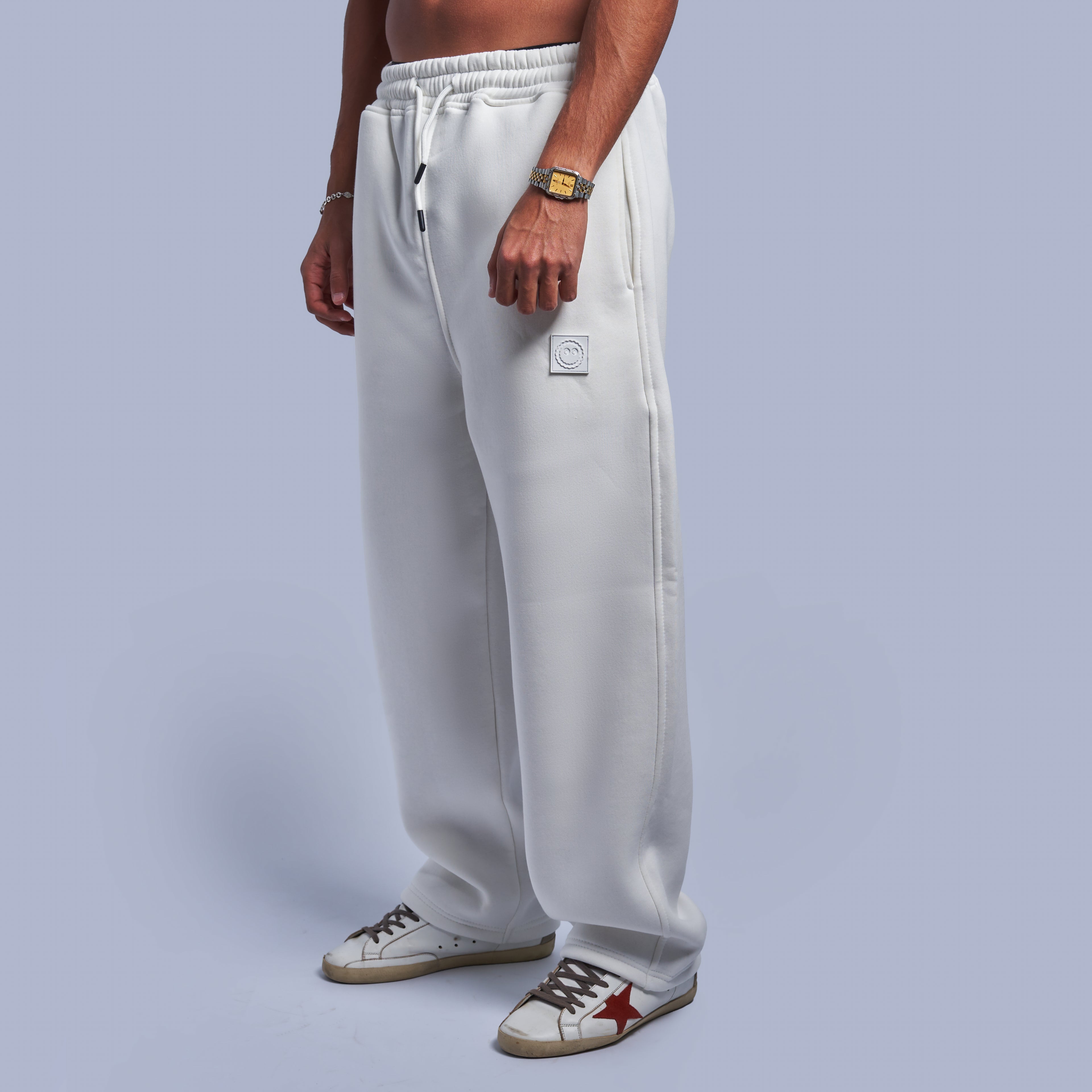 White Oversized Fleece Sweatpants with Wide-Leg Fit