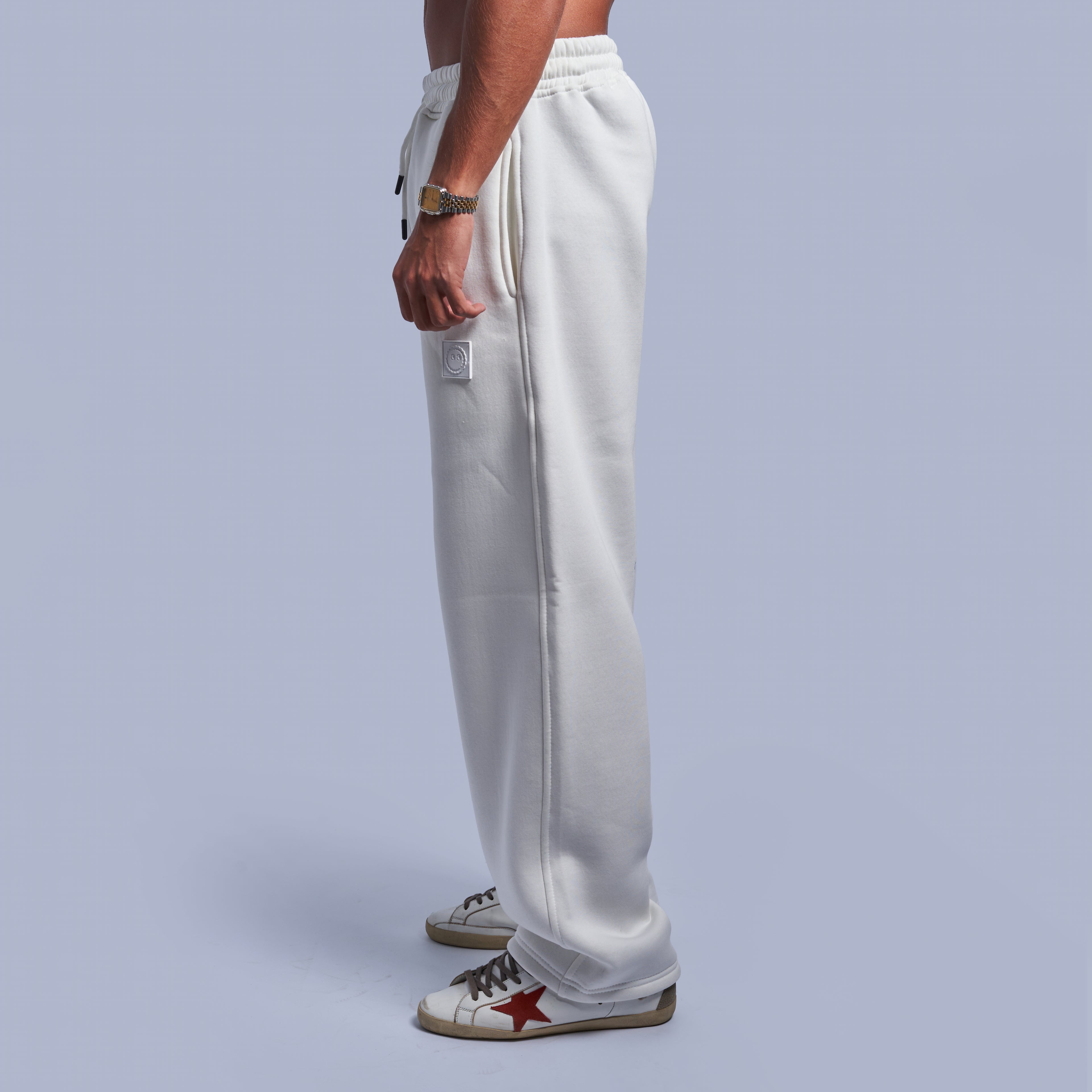 White Oversized Fleece Sweatpants with Wide-Leg Fit