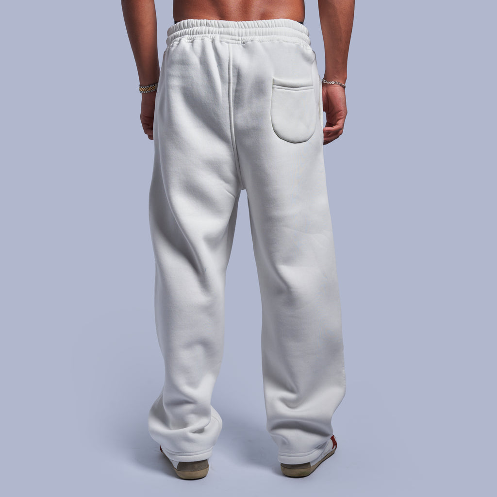 White Oversized Fleece Sweatpants with Wide-Leg Fit