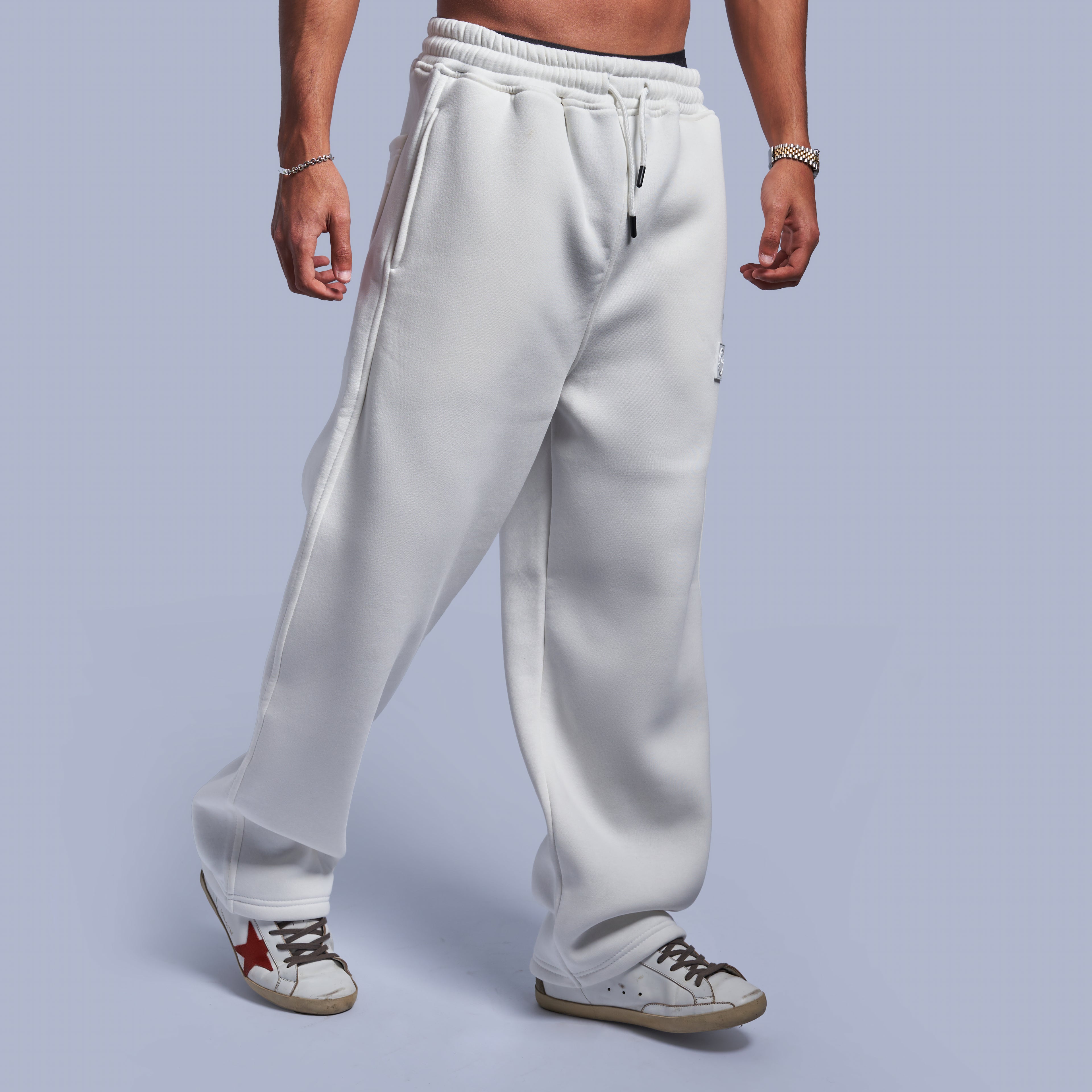 White Oversized Fleece Sweatpants with Wide-Leg Fit