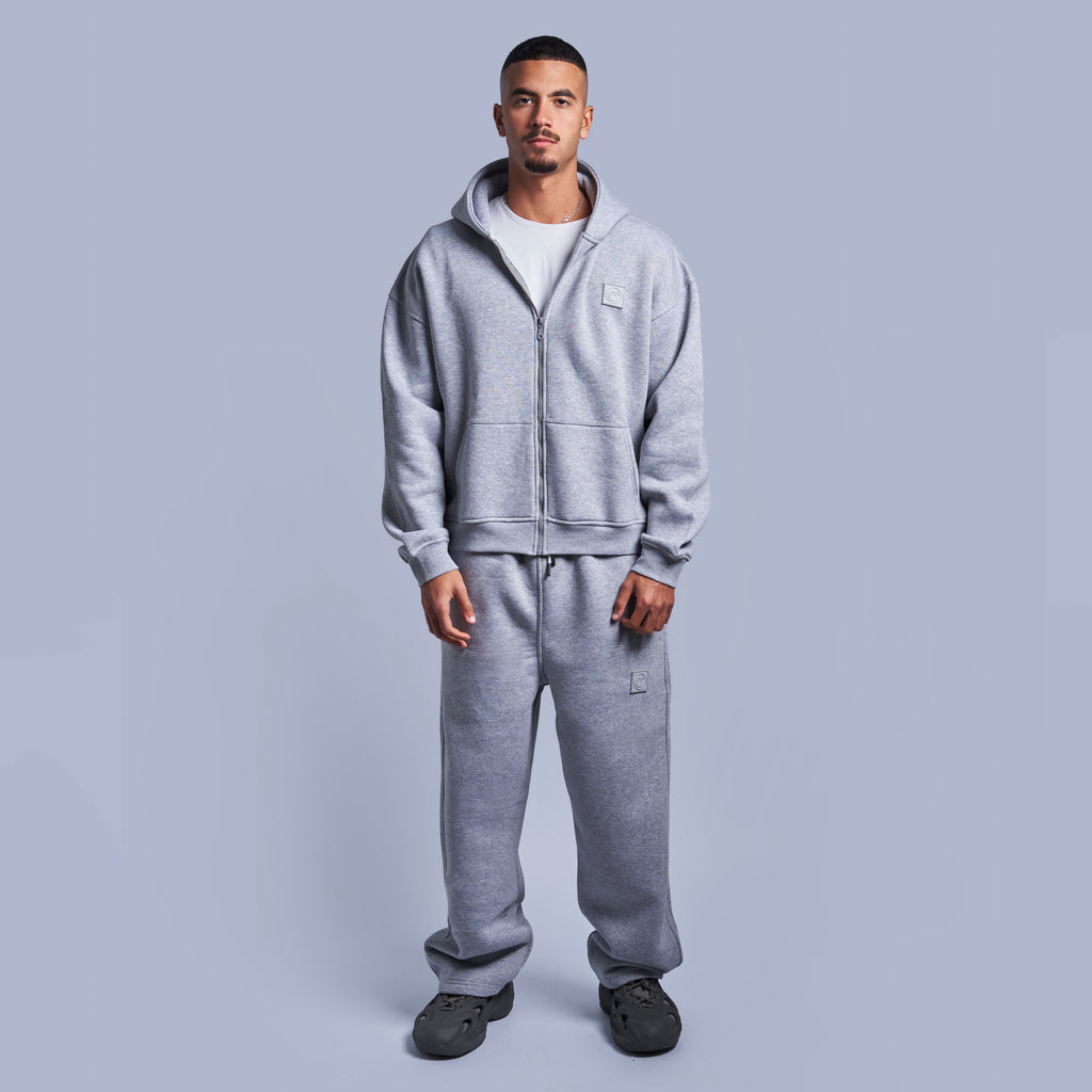 Grey Boxy-Fit Zip-Up Hoodie
