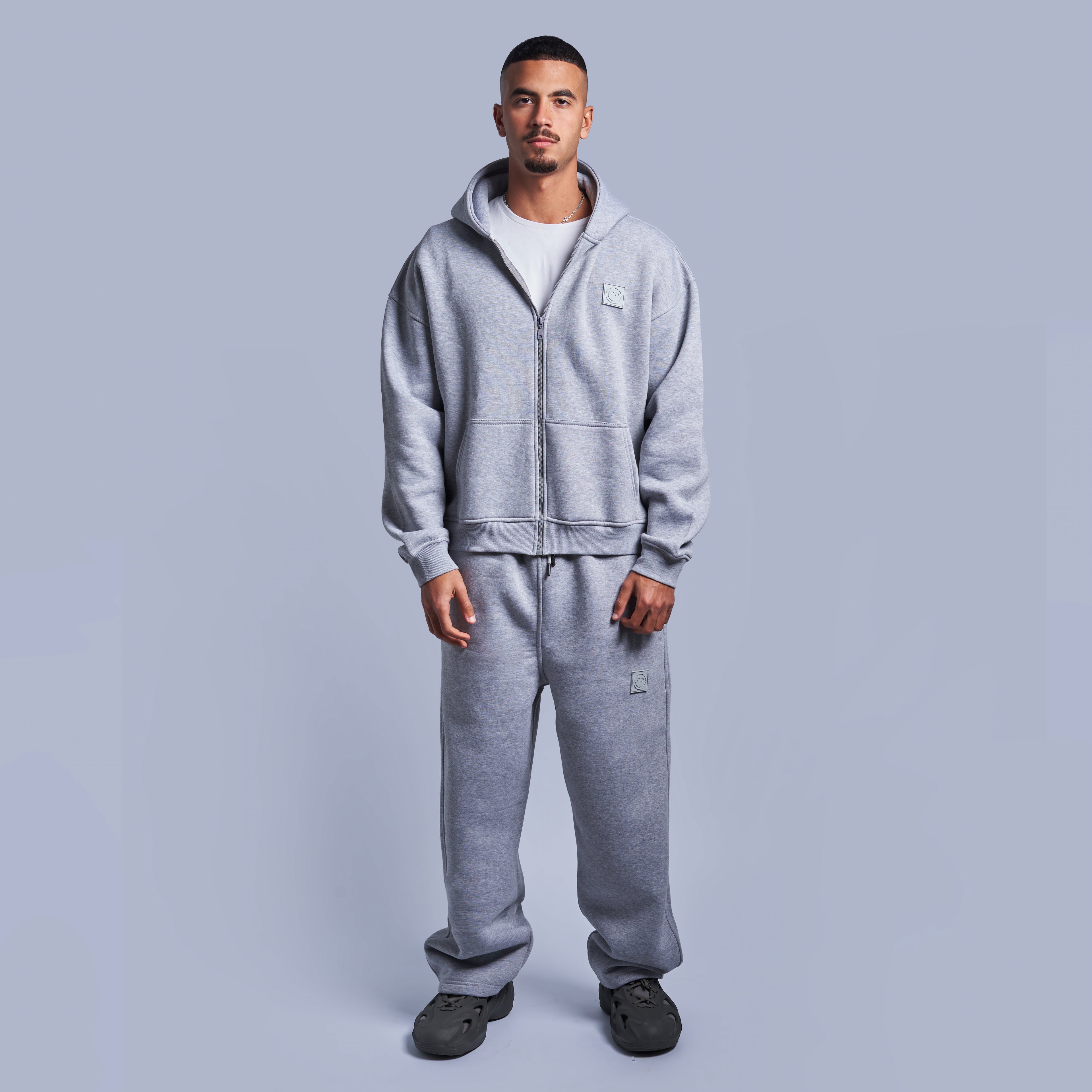 Grey Boxy-Fit Zip-Up Hoodie