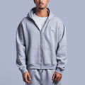 Grey Boxy-Fit Zip-Up Hoodie