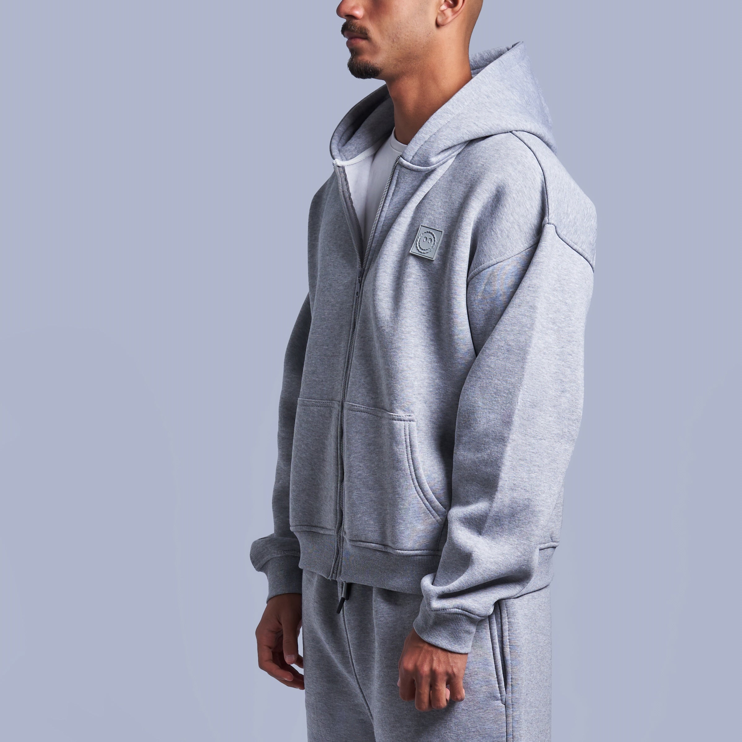 Grey Boxy-Fit Zip-Up Hoodie
