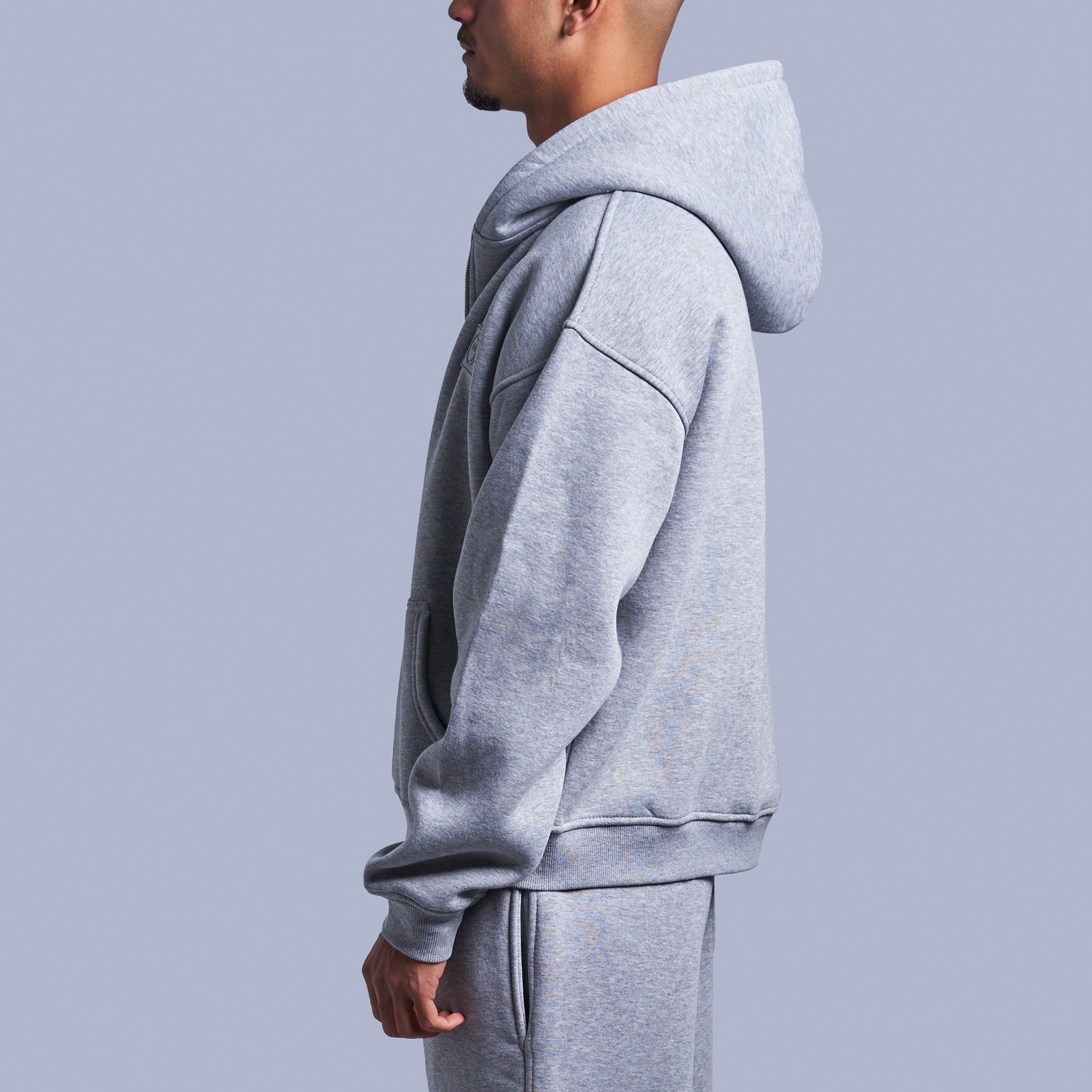 Grey Boxy-Fit Zip-Up Hoodie