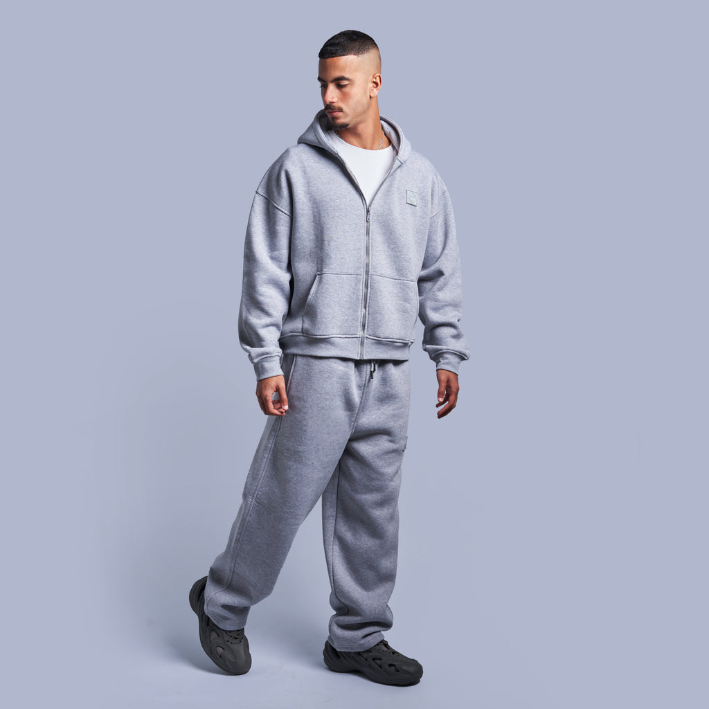 Grey Boxy-Fit Zip-Up Hoodie