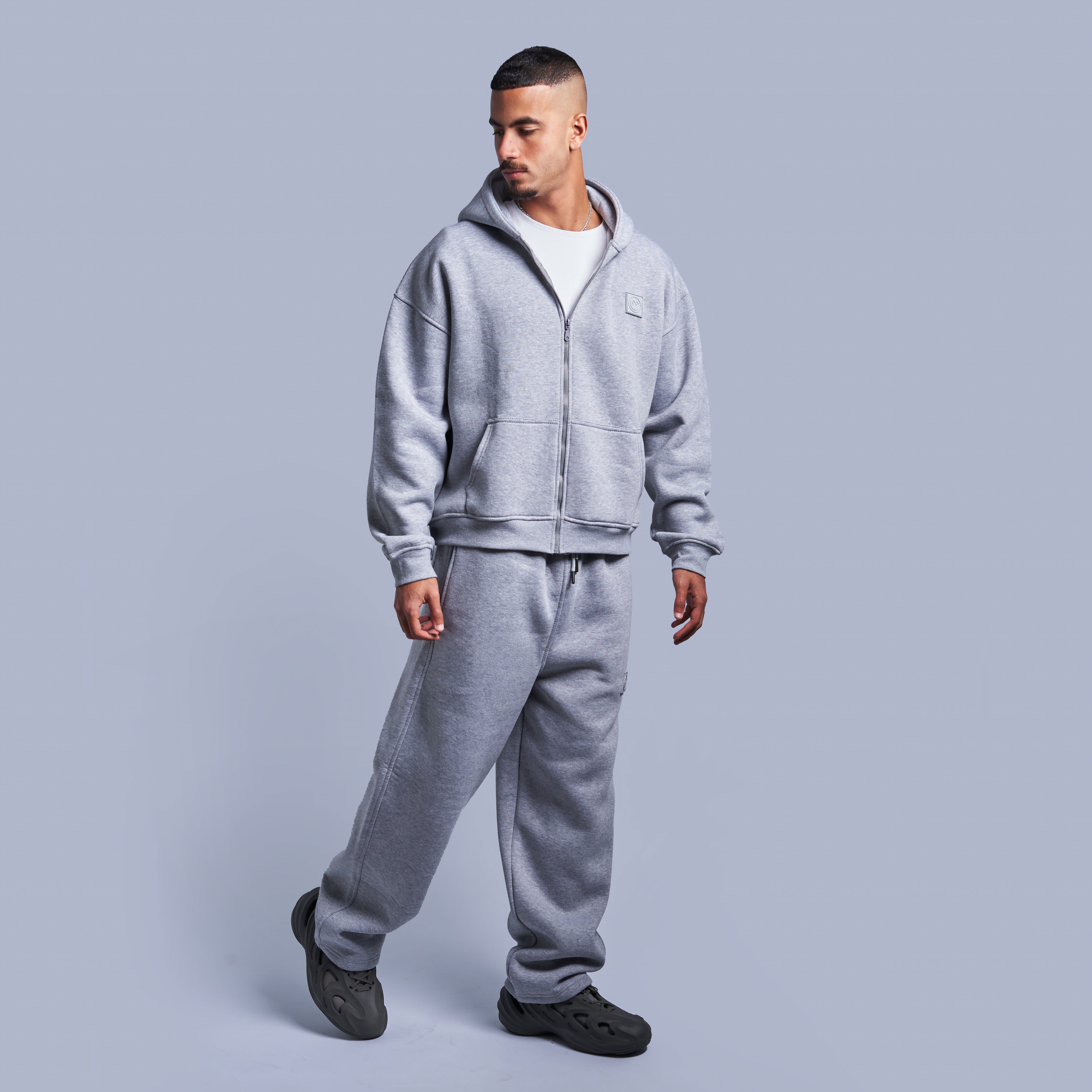 Grey Boxy-Fit Zip-Up Hoodie