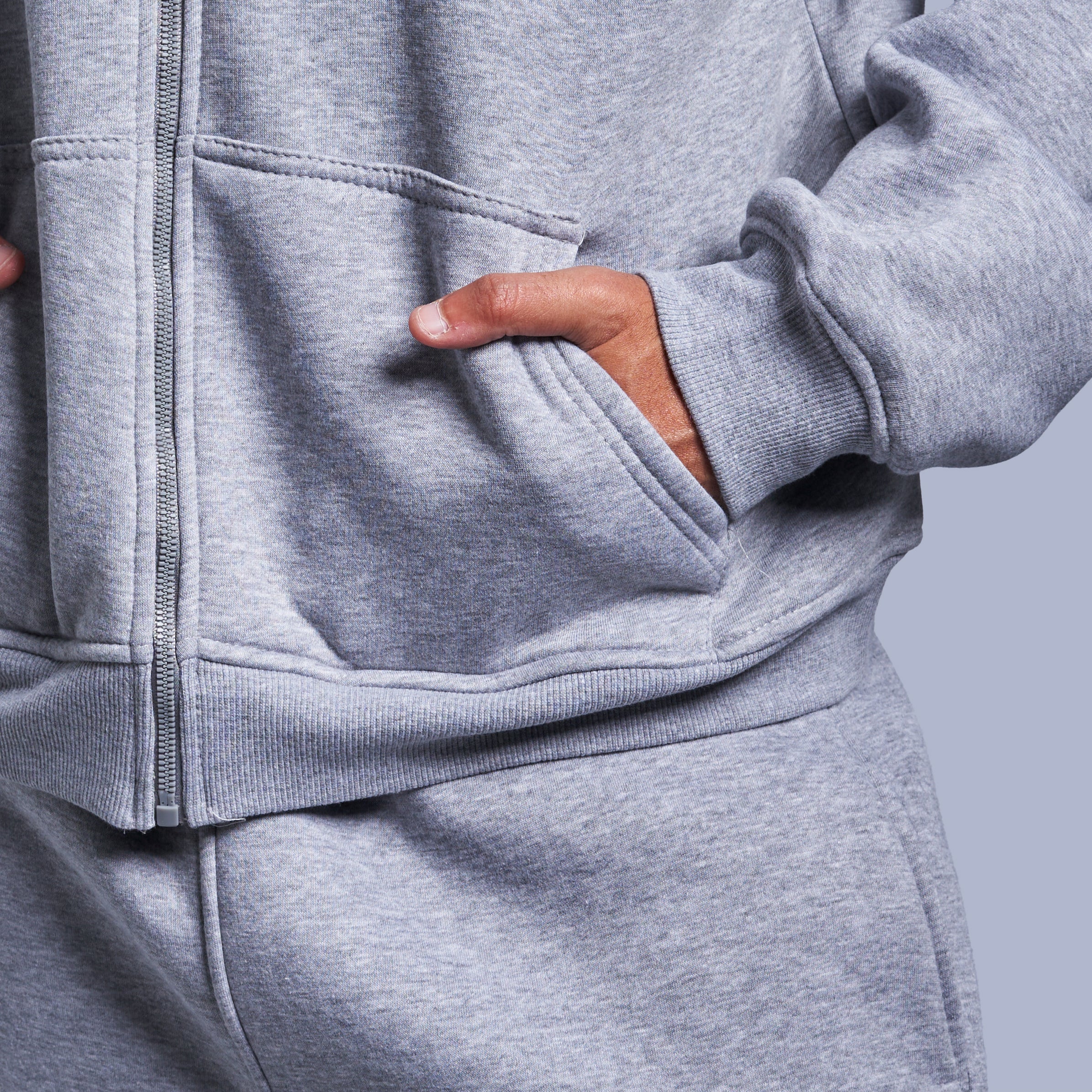 Grey Boxy-Fit Zip-Up Hoodie