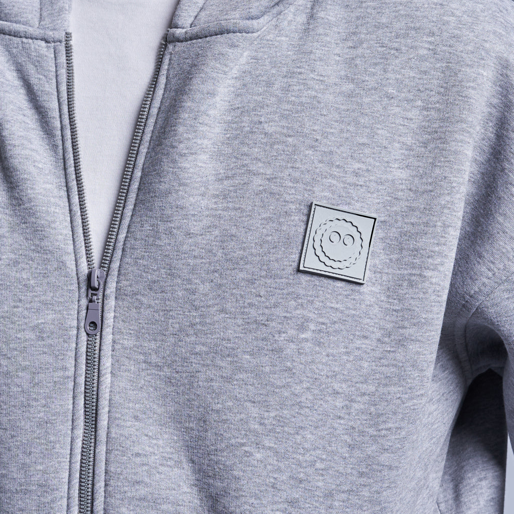 Grey Boxy-Fit Zip-Up Hoodie