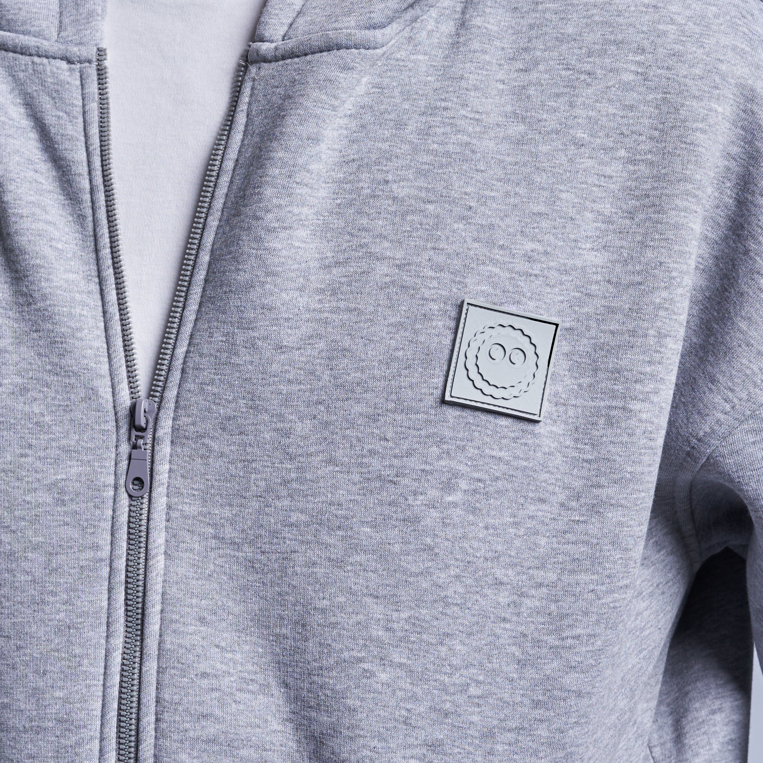 Grey Boxy-Fit Zip-Up Hoodie